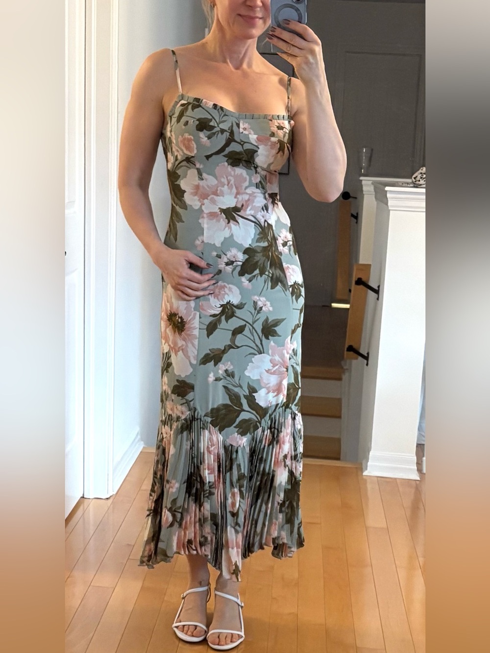 Reformation Sage Slip Maxi Dress with Pink Floral Print